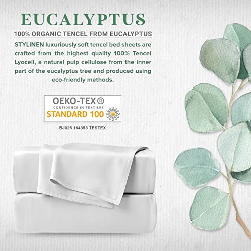King Size Organic Eucalyptus Bed Sheets Set - Silky Soft Breathable 4 Piece, White