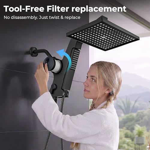 MakeFit Matte Black 12'' Rainfall Shower Head with Handheld Filter & Hidden Detachable Wand