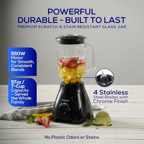 Mass Vital Blender with Glass Jar - 57 Oz, 550W Power, 3-Speed Control