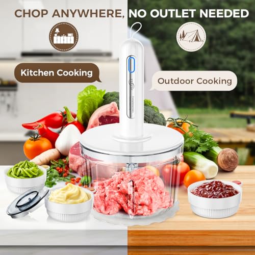 Cordless Food Processor with 4 Blades & 8-Cup Bowl - Compact Kitchen Chopper & Meat Grinder