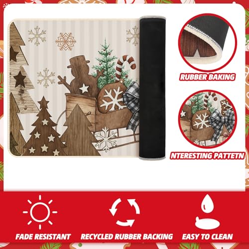 Tinideya 2Pcs Wooden Tree Christmas Kitchen Mats – Snowflake Snow Sleigh Runner Rugs (Variation: Wooden Tree)