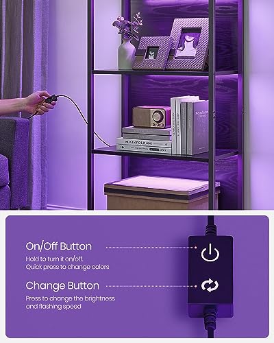 VASAGLE 6-Tier LED Bookshelf with Dimmable Color-Changing Lights - 11.9"D x 23.6"W x 70.3"H