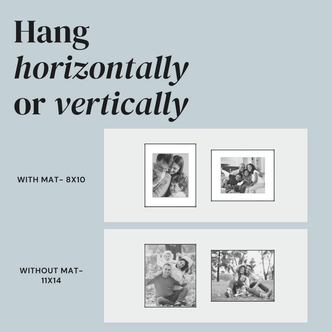 MANTELLO ESSENTIALS Black Picture Frame 11x14-8x10 Matted Space or 11x14 No Mat Space- Pack of 3 Picture Frames 11x14