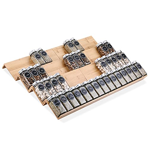 Mulush Bamboo Spice Rack Tray — 8-Piece Drawer Organizer for Kitchen Cabinets