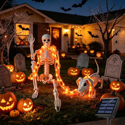 Outdoor Skeleton & Dog Skeleton with Light Chain - Halloween Decorations