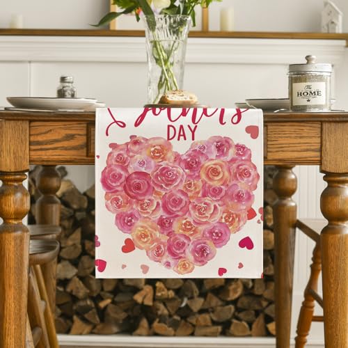 Love Heart Mother's Day Table Runner 13x72 Inch Spring Floral Home Decor
