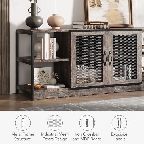 Rustic Oak Farmhouse TV Stand for 65/75-inch TVs - 63 Inch Console with Storage