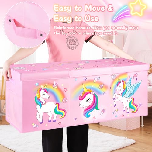 Pink Extra Large Collapsible Toy Box with Lids - 40x16x16 Inches