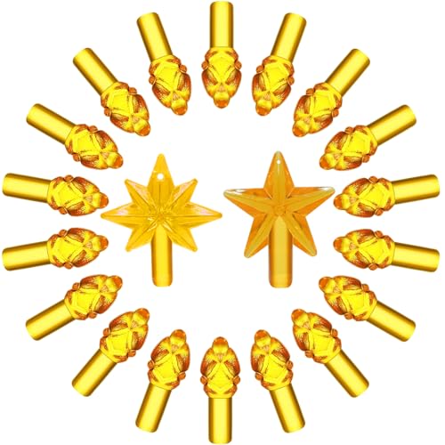 Lucky 7 Series Golden Yellow Replacement Bulbs for Ceramic Christmas Tree – 177 LEDs with 2 Star Topper Styles
