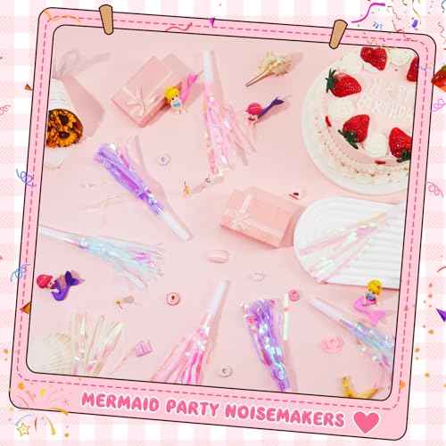 24 Pcs Party Blowers Noise Makers Mermaid Unicorn Pink Purple Pastel Party Horns Favor Glitter Metallic Fringed Blowers Favors for Kids Girl Adults Birthday Christmas New Years Eve Supplies