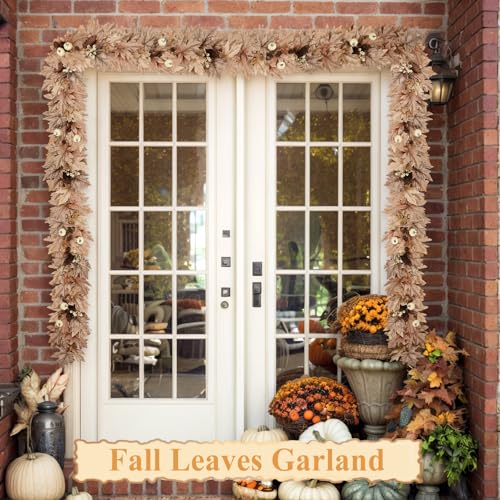 LZNPA 9 FT Fall Wheat Lighted Garland with Timer & 30 Warm Lights Autumn Decor