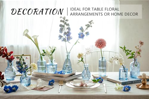 SUPMIND Blue Glass Bud Vases Set of 16 - Small Vintage Flower Centerpieces