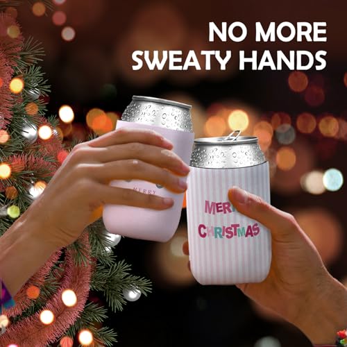 SJDFCSA Christmas Nutcracker Reusable Neoprene Can Cooler Sleeve - Pink Merry Christmas Theme, 4 Pack