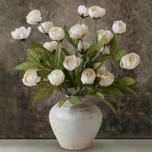 Cream Faux Silk Peony Artificial Flowers Stems - 12 Pack, 27 Inch for Vase & DIY Decor