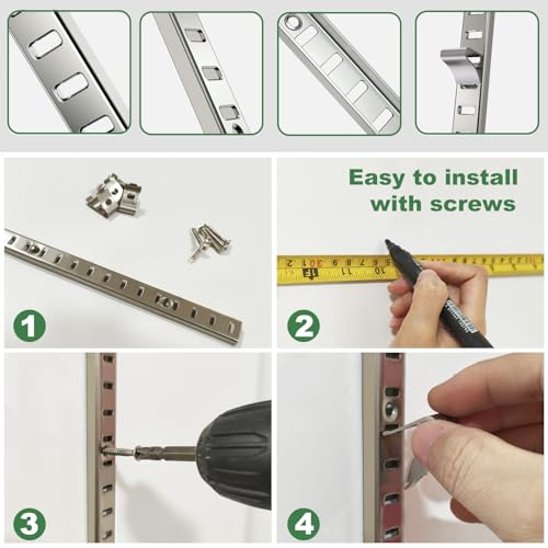 Light Silver 8 Pcs 36 Inch Metal Shelf Pilasters with 40 Clips and 72 Screws - Adjustable Wall Mount Shelving System