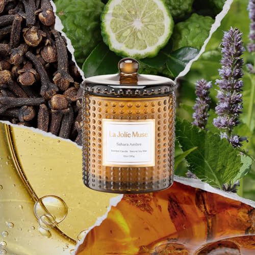Sahara Amber Scented Candle - 10 oz Soy Wax with Autumn Fragrance, Cozy Home Decor