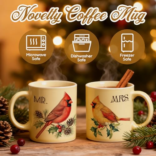 Couples Coffee Mug Set with Cardinal Design - Wedding & Anniversary Gift