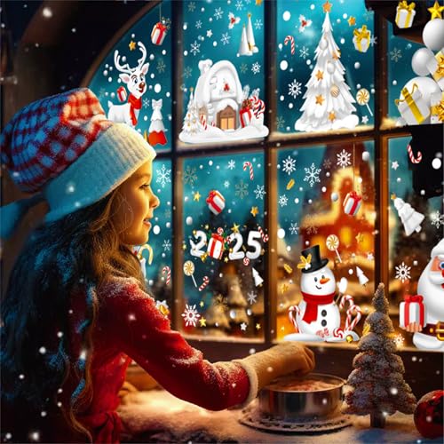 RUPOFUZA 274Pcs Reusable Double Sided Static Christmas Window Stickers Snowman Santa Snowflake Holiday Decals