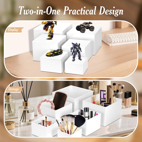 White Buffet Risers Set of 6 | Large Food Display Stands for Buffet Table & Dessert Presentation - 5 to 10 Inch Sizes