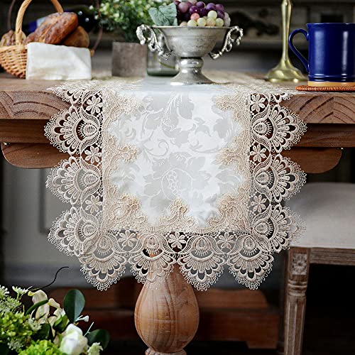ARTABLE Light Brown Lace Table Runner 16x60 Inch Macrame Dresser Scarf