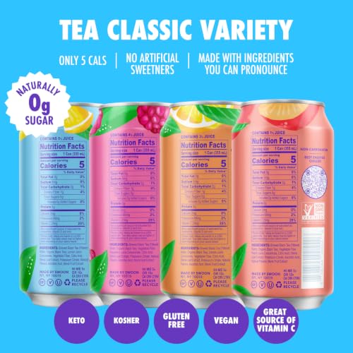 Sugar Free Iced Tea Variety Pack - Lemon, Raspberry, Peach & Half & Half Flavors, Low Carb & Keto-Friendly, 12 Fl Oz (Pack of 12)
