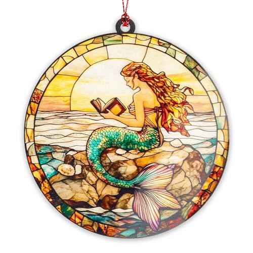 Mermaid Christmas Ornaments 2025, Mermaid Gifts for Women, Book Lover Gifts for Women, Sea Lover Ornament Hanging Decor, Fantasy Ocean Themed Ornament for Tree, Holiday Decoration Gift Idea