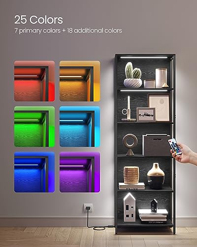 VASAGLE 6-Tier LED Bookshelf with Dimmable Color-Changing Lights - 11.9"D x 23.6"W x 70.3"H