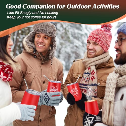 Uiifan 10 Pack 12oz Christmas Stainless Steel Tumbler Set with Lids & Straws - Red