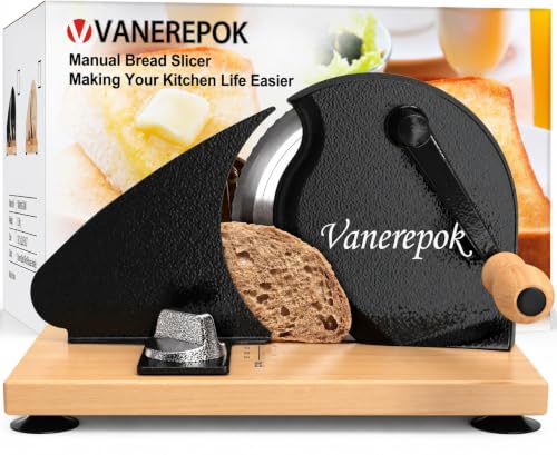 Vanerepok Manual Bread Slicer - Adjustable Thickness for Homemade Sourdough, Black & Large