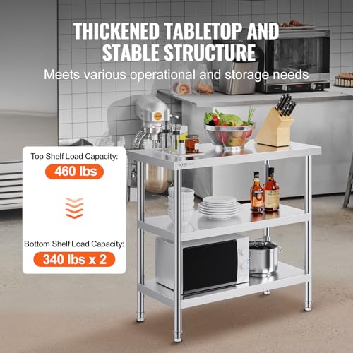 18 x 36 x 34 Inch Stainless Steel Food Prep Table with Adjustable Shelves – Commercial Kitchen Workstation