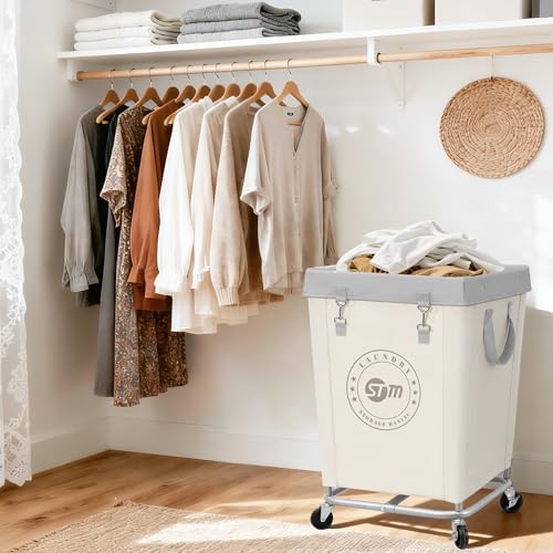STORAGE MANIAC Beige Commercial Laundry Hamper with Heavy Duty Steel Frame, 160L, 18x18x31 inches