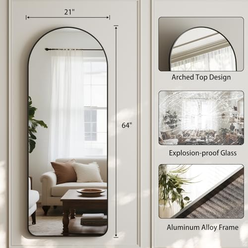 Arched Full Length Mirror with Stand - 64x21 Inches, Re-Black Variation