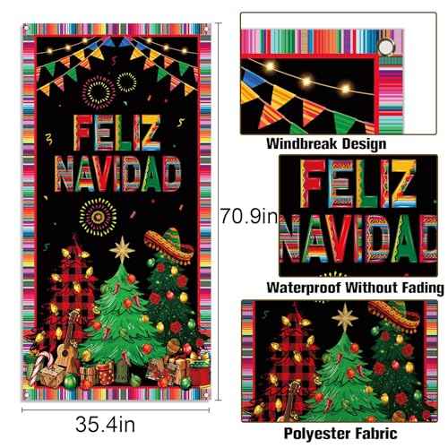 Nepnuser Feliz Navidad Door Cover Mexican Christmas Decoration Xmas Winter Holiday Party Decor Home Backdrop Door Hanging Banner