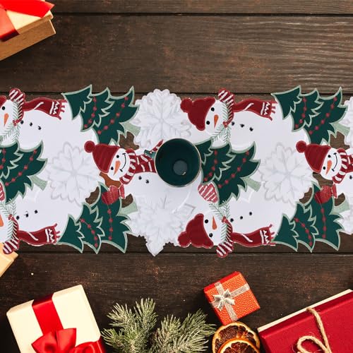 YINFUNG Christmas Snowman Table Runner 13x36 Inches Embroidered Holiday Decor