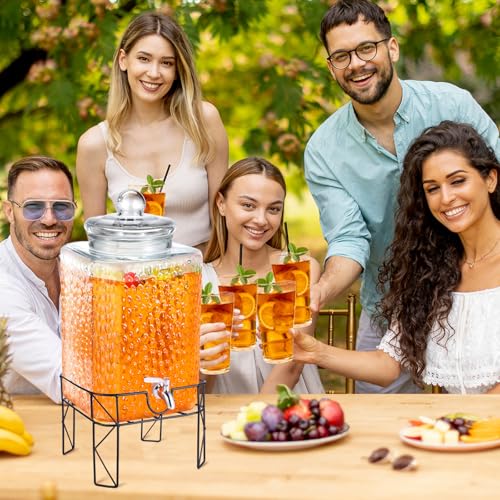 4.6 Gallon Glass Beverage Dispenser with Stand and Stainless Steel Spigot - Leakproof Iced Drink Jar for Weddings & Parties - Clear