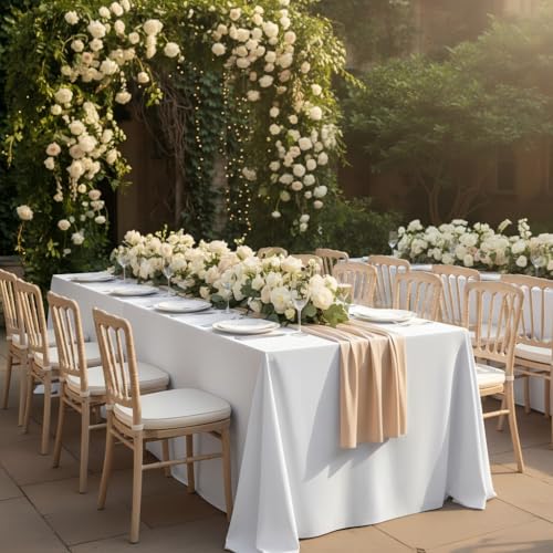 White 6 Pack 70x120 Inch Table Cloths for Rectangular Tables - Fitable