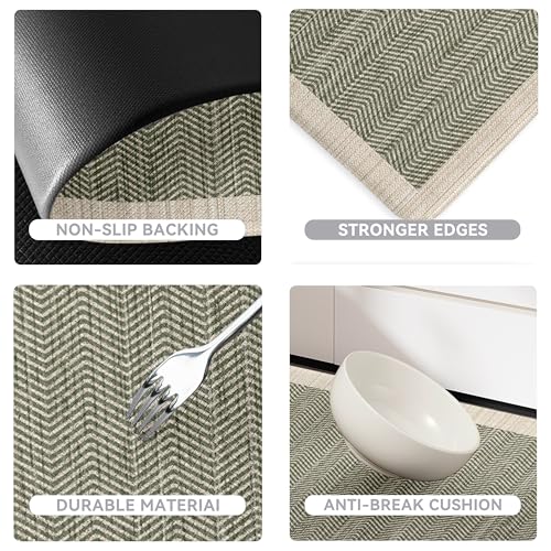 Sage Green Vintage Boho Elegance Kitchen Rug Sets [2 PCs],
