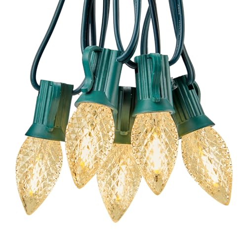 Brightown Outdoor C7 LED Christmas Lights 100ft Warm White with Spare Bulbs