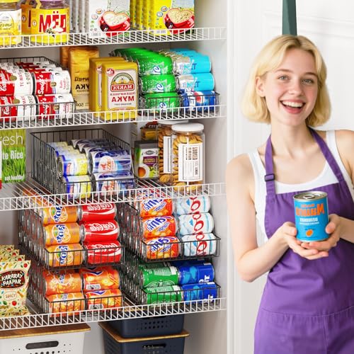 16.94" Black Stackable Can Storage Organizer with Adjustable Dividers - Kitchen Pantry Shelf Rack