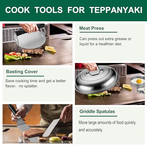 46-Piece Stainless Steel Griddle Tool Set with Spatulas, Basting Dome & Cleaning Pads