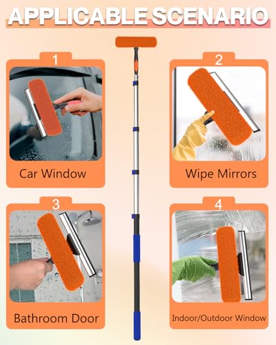 20FT Telescoping Window Squeegee Kit with 2-in-1 Glass Cleaner & Cobweb Duster