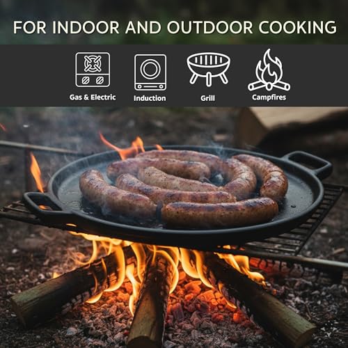 Cast Iron Pizza Pan 14-Inch Even-Heating Cookware for Oven Grill Campfire