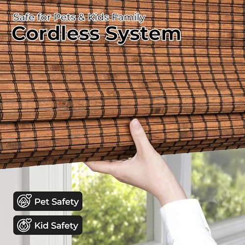 Blackout Cordless Bamboo Roman Shades 45 3/4x64 in - Penang Teak Variation