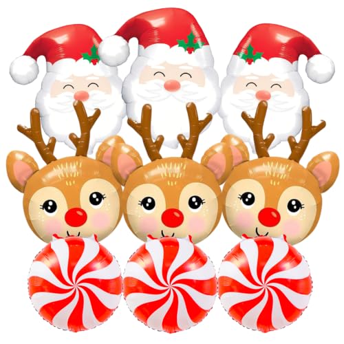 TOPDAOYUN 9pc Christmas Balloon Party Decor Set - Santa, Reindeer & Candy Balloons (Deer Variant)