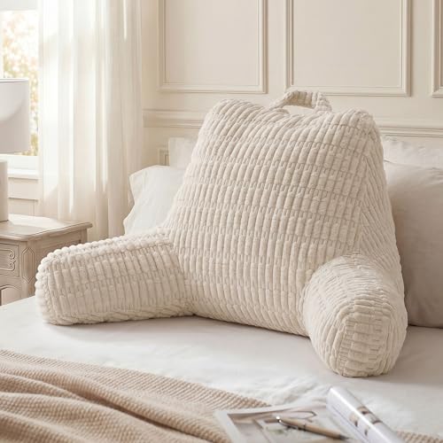 Textured Off White Blissful Diary Reading Pillow with Arms & Pockets, 18in Standard