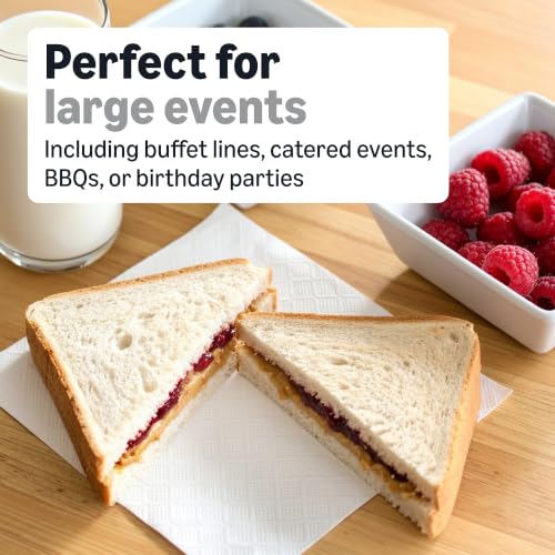 Disposable Lunch Napkins 12 x 12 Inches - White, 250 Pack (12 Packs, 3,000 Sheets) for Restaurants & Events