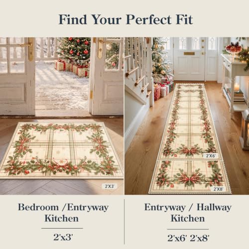 Lahome Beige 2' x 8' Christmas Hallway Runner - Farmhouse Holiday Rug