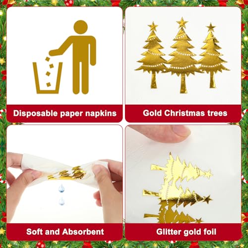 Christmas Gold Foil Cocktail Napkins 100 Pack 5x5 Inches Party Supplies