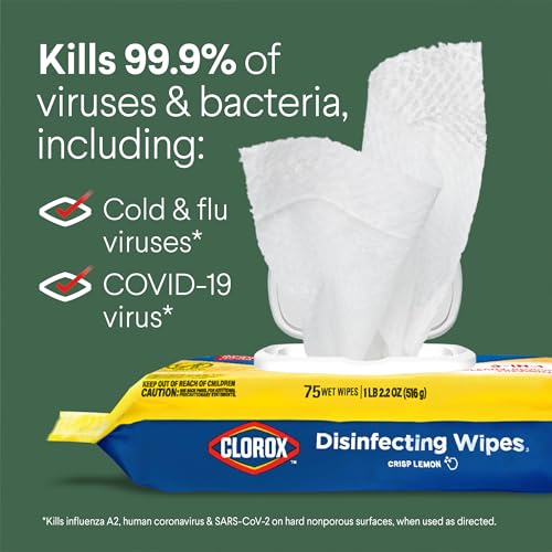 Disinfecting Cleaning Wipes with Crisp Lemon Scent - Bleach-Free, 75 Count, Pack of 6