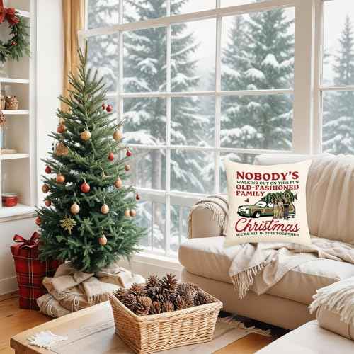 Christmas Vacation Decorations, Funny Holiday Pillow Cover, Griswold Family Christmas Vacation Merch Gifts, 18x18 Inch Holiday Throw Pillow Covers, Farmhouse Xmas Cushion Case Sofa Decor
